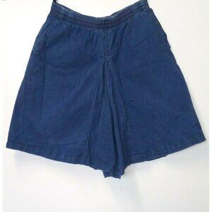 womens Denim Shorts FLARE Pleated Sz 16 High Waist elastic waist Alfred Dunner